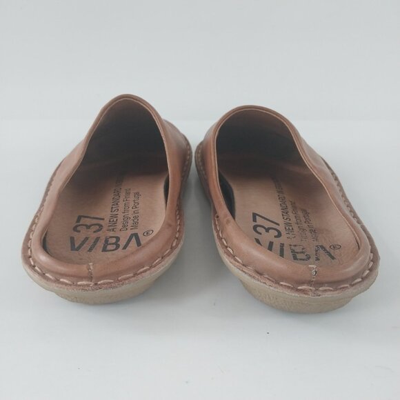 Vibae Roma Leather Shoes Womens 6.5-7 EU 37 Clogs Cognac Brown Slip On Comfort. - Picture 6 of 11